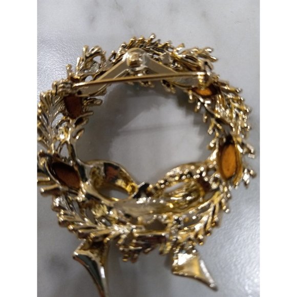 Beautiful Gold Toned Vintage Tancer Ii Christmas Wreath Brooch - Picture 4 of 5